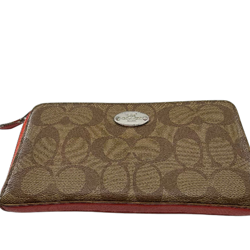 Coach Signature C Zip Around Brown Coated Canvas Wallet